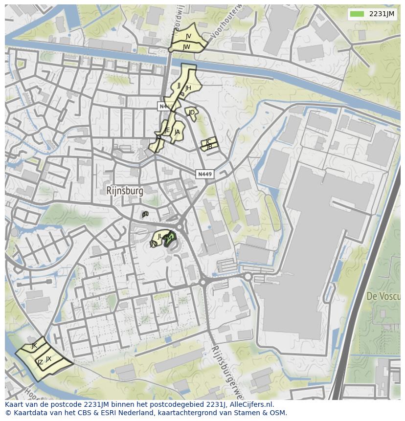 Afbeelding van het postcodegebied 2231 JM op de kaart.
