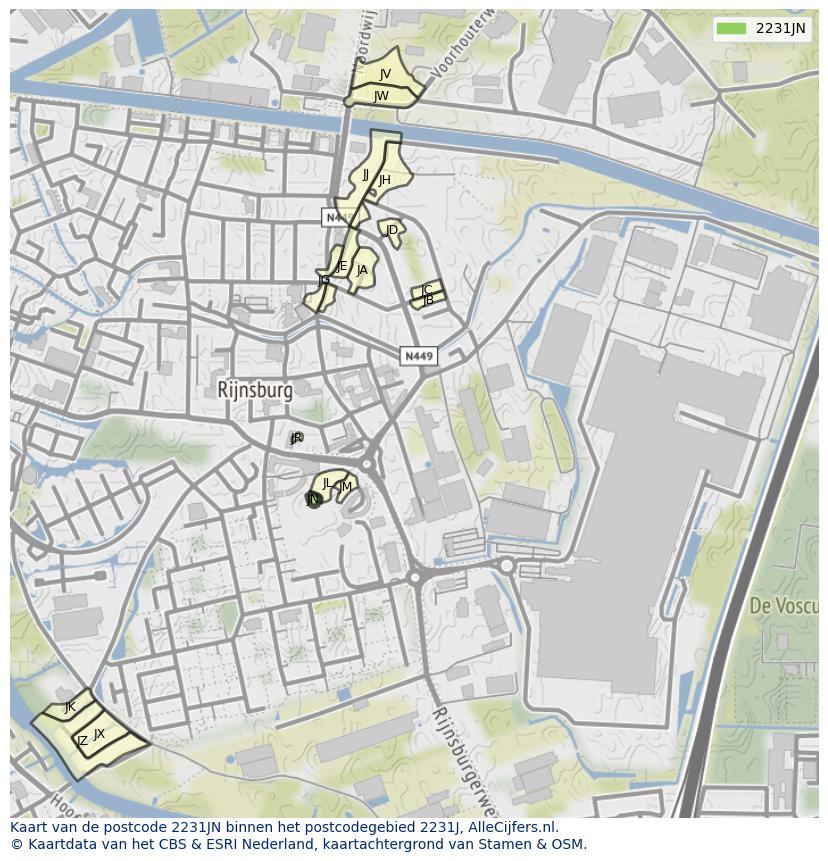 Afbeelding van het postcodegebied 2231 JN op de kaart.