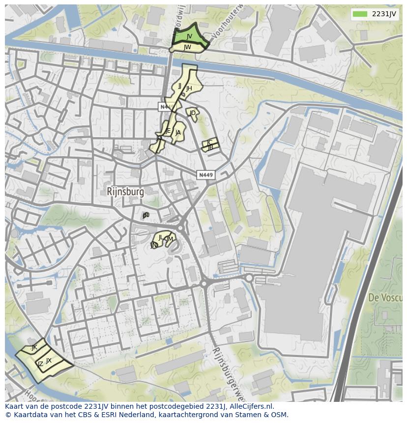 Afbeelding van het postcodegebied 2231 JV op de kaart.