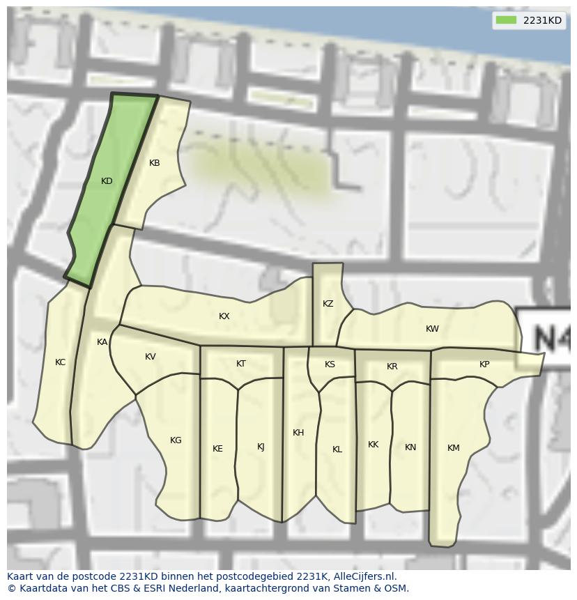 Afbeelding van het postcodegebied 2231 KD op de kaart.