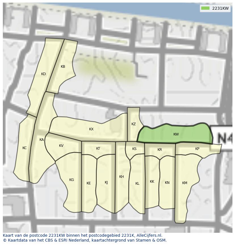 Afbeelding van het postcodegebied 2231 KW op de kaart.