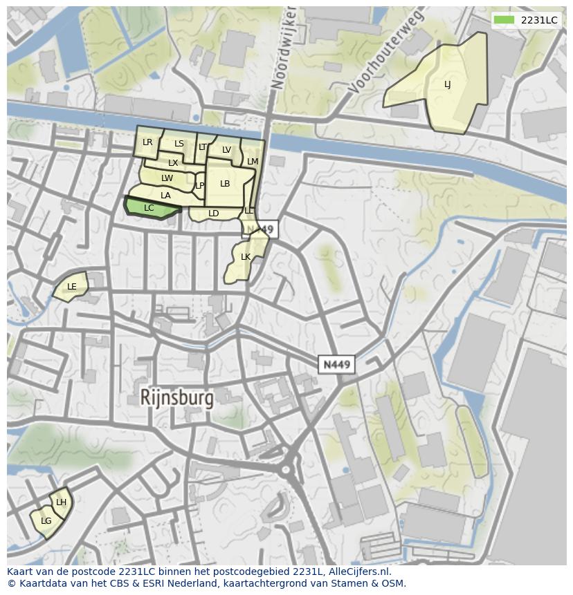 Afbeelding van het postcodegebied 2231 LC op de kaart.