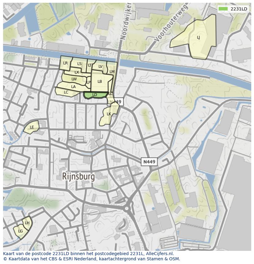 Afbeelding van het postcodegebied 2231 LD op de kaart.