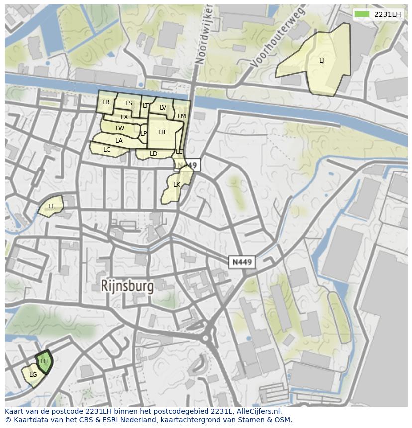 Afbeelding van het postcodegebied 2231 LH op de kaart.