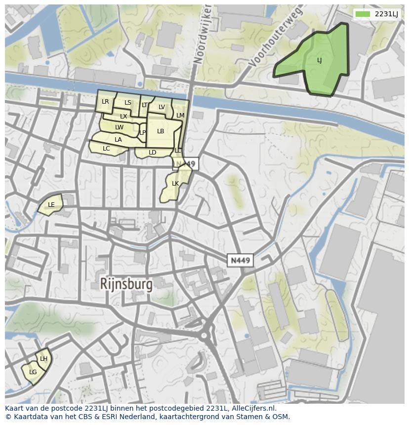Afbeelding van het postcodegebied 2231 LJ op de kaart.