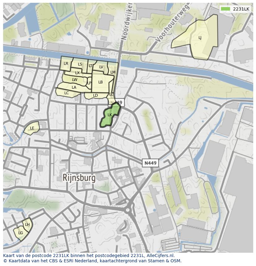 Afbeelding van het postcodegebied 2231 LK op de kaart.