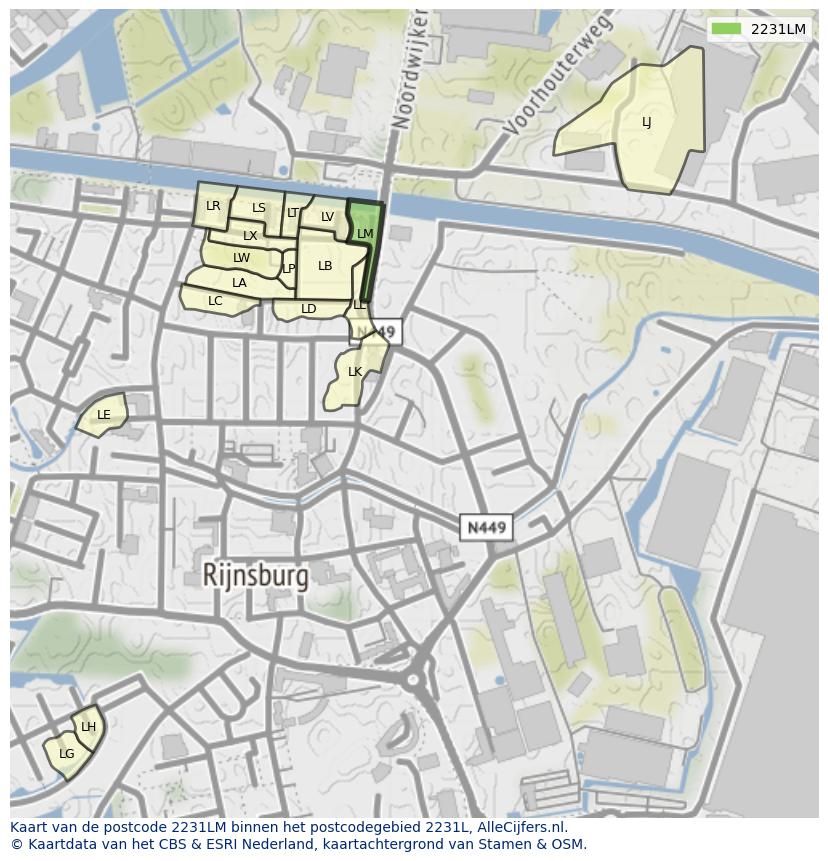 Afbeelding van het postcodegebied 2231 LM op de kaart.