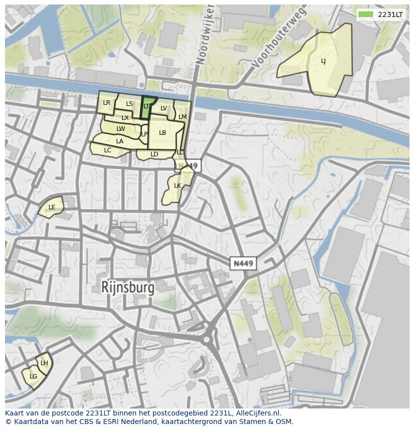 Afbeelding van het postcodegebied 2231 LT op de kaart.