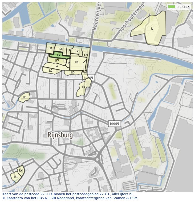 Afbeelding van het postcodegebied 2231 LX op de kaart.
