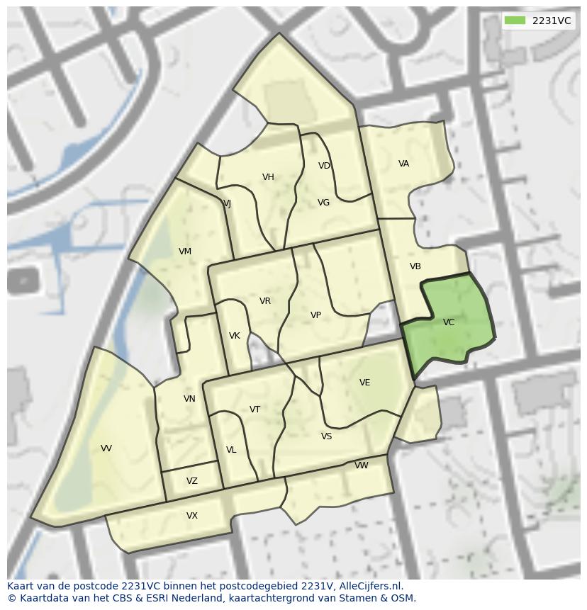 Afbeelding van het postcodegebied 2231 VC op de kaart.