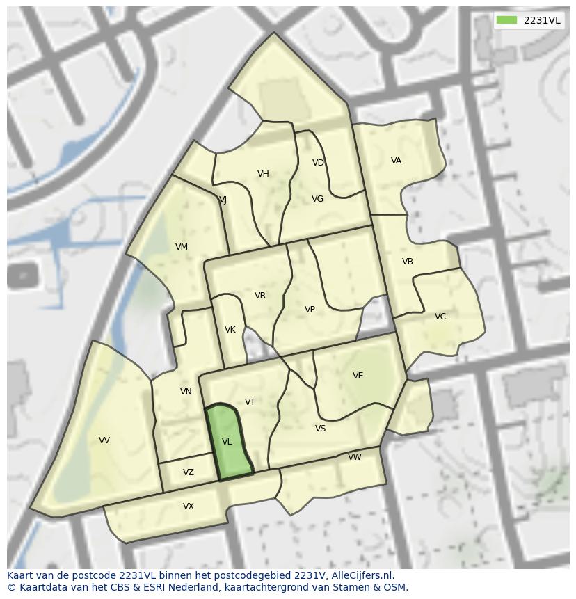 Afbeelding van het postcodegebied 2231 VL op de kaart.