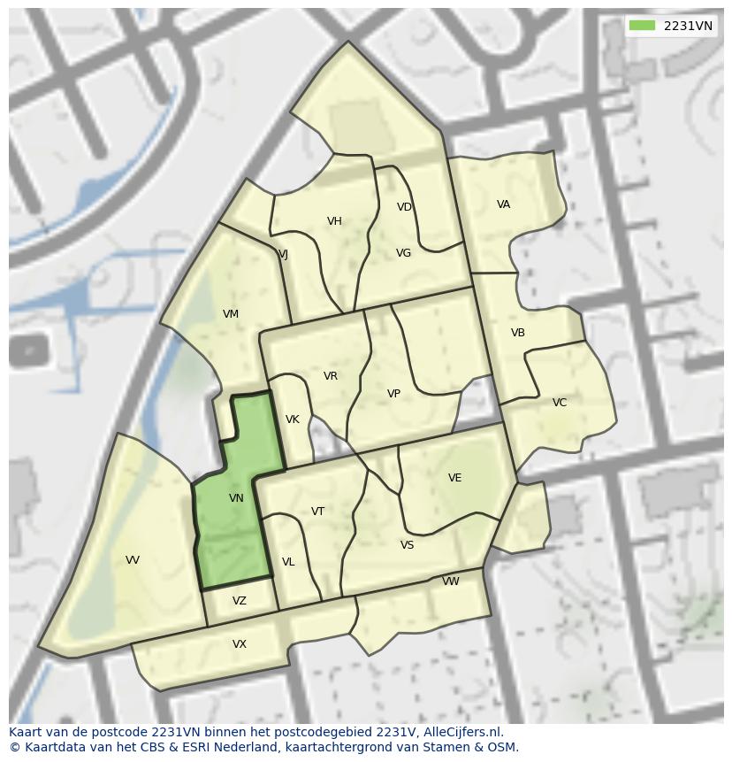 Afbeelding van het postcodegebied 2231 VN op de kaart.