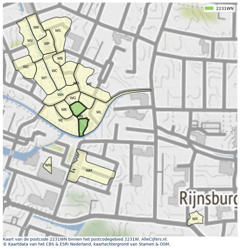 Afbeelding van het postcodegebied 2231 WN op de kaart.