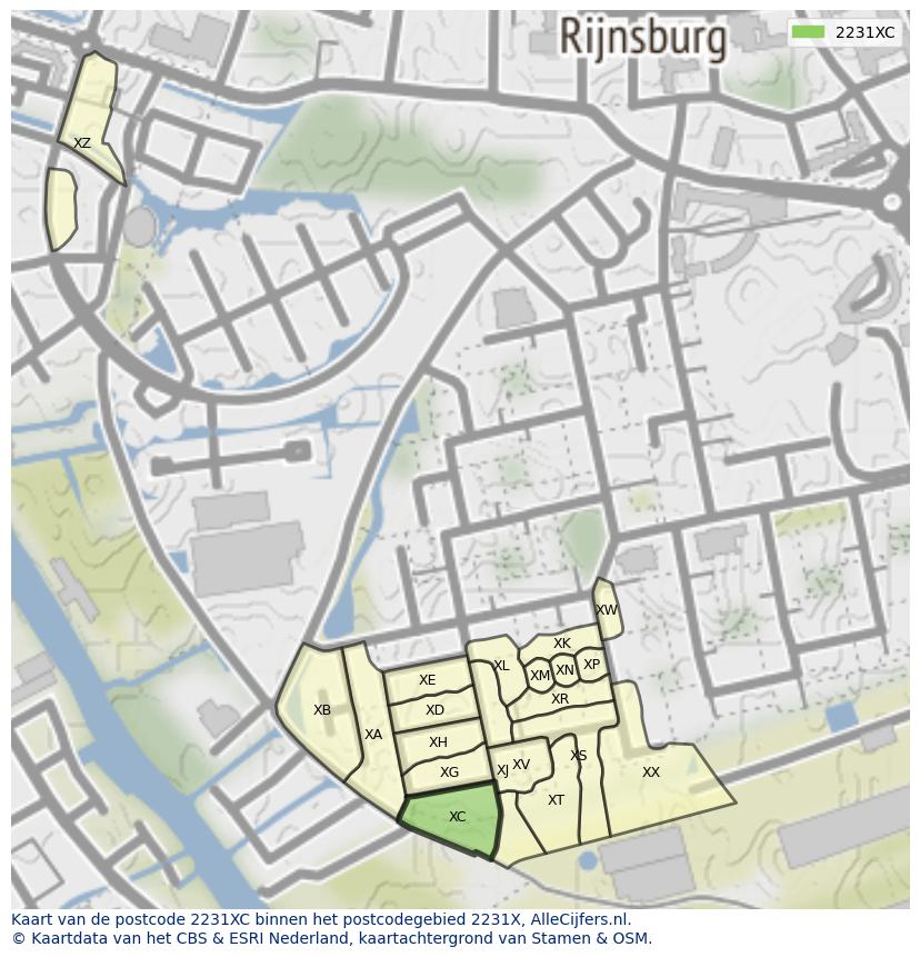 Afbeelding van het postcodegebied 2231 XC op de kaart.