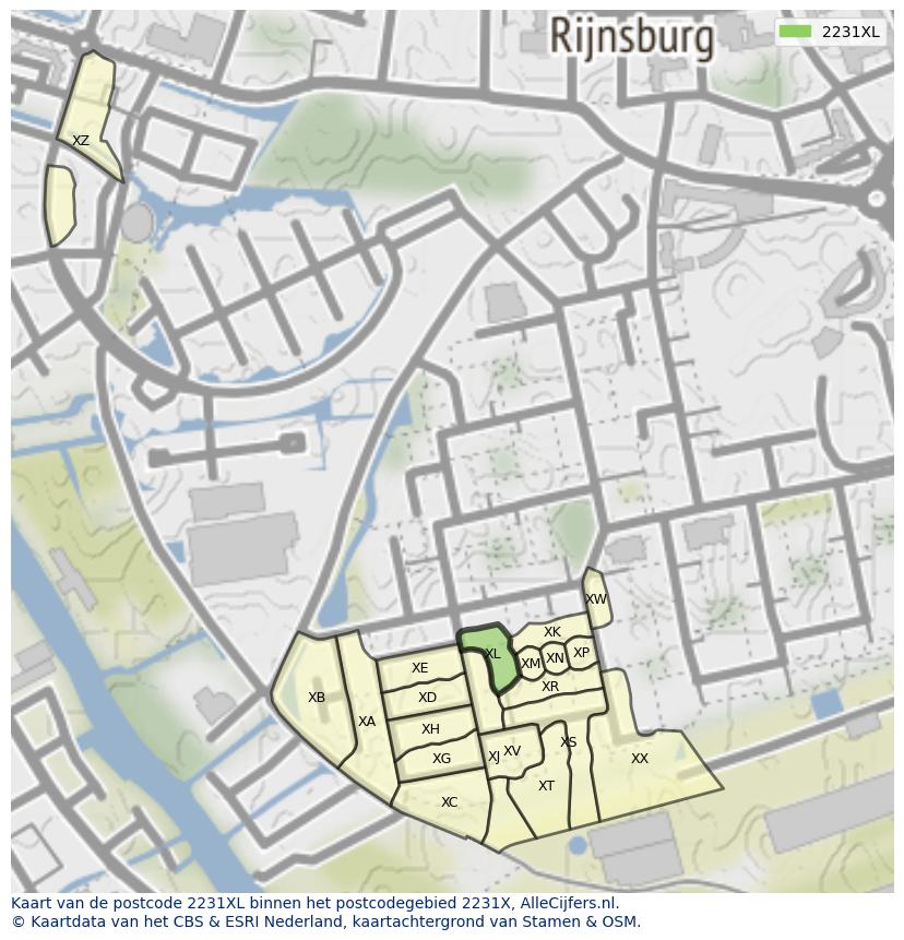 Afbeelding van het postcodegebied 2231 XL op de kaart.