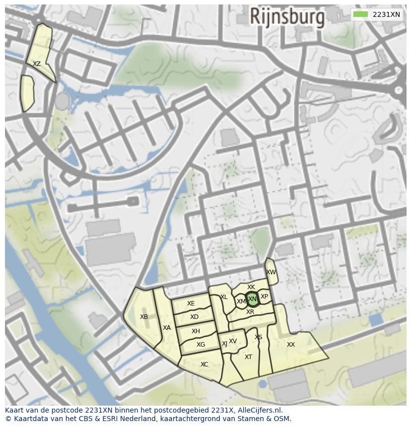 Afbeelding van het postcodegebied 2231 XN op de kaart.