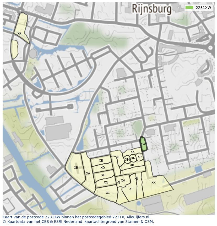 Afbeelding van het postcodegebied 2231 XW op de kaart.