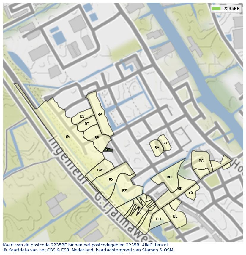 Afbeelding van het postcodegebied 2235 BE op de kaart.