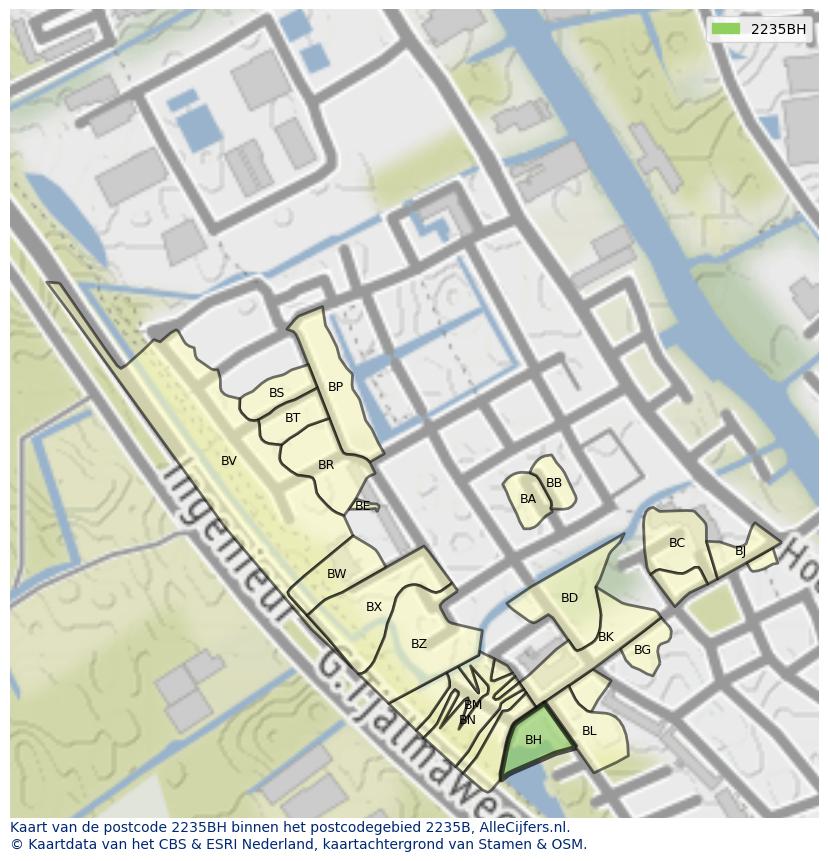 Afbeelding van het postcodegebied 2235 BH op de kaart.