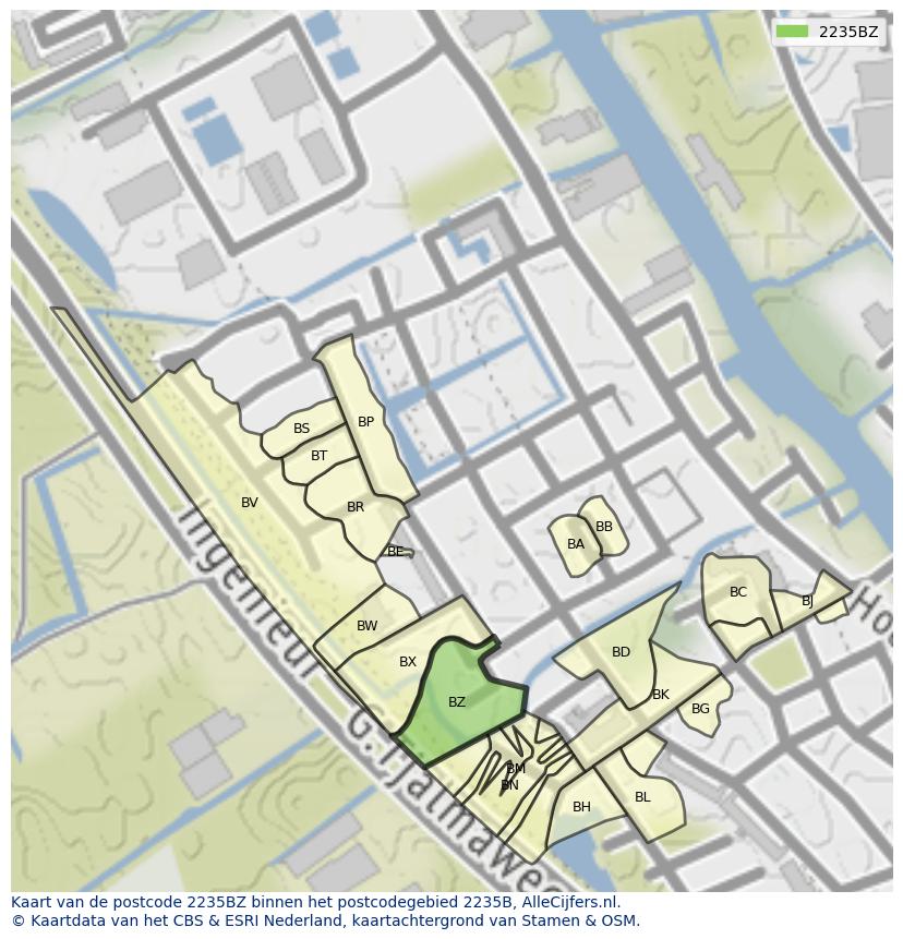 Afbeelding van het postcodegebied 2235 BZ op de kaart.