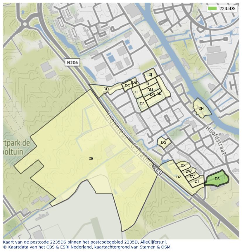 Afbeelding van het postcodegebied 2235 DS op de kaart.