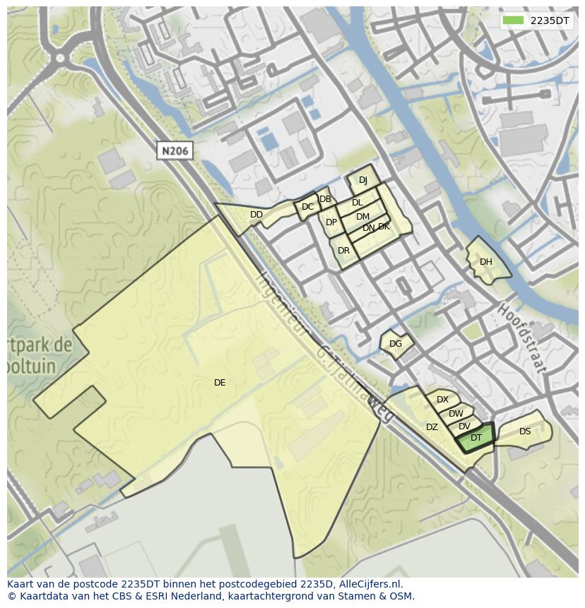 Afbeelding van het postcodegebied 2235 DT op de kaart.