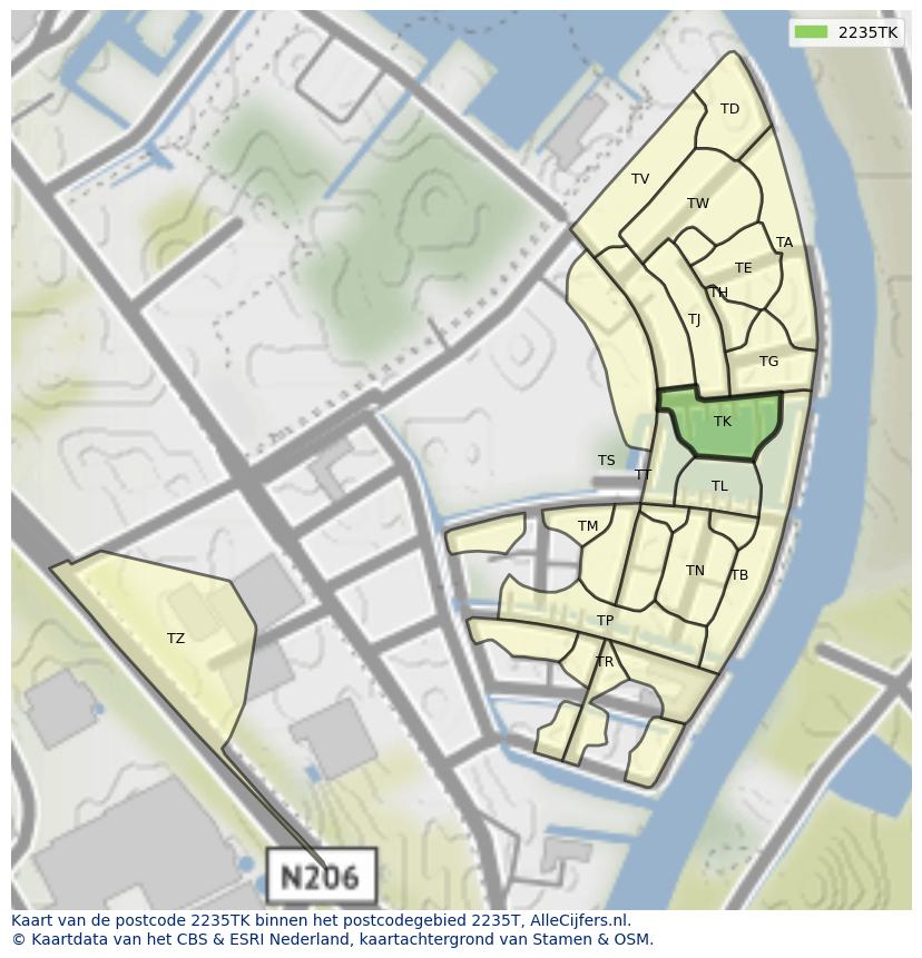 Afbeelding van het postcodegebied 2235 TK op de kaart.