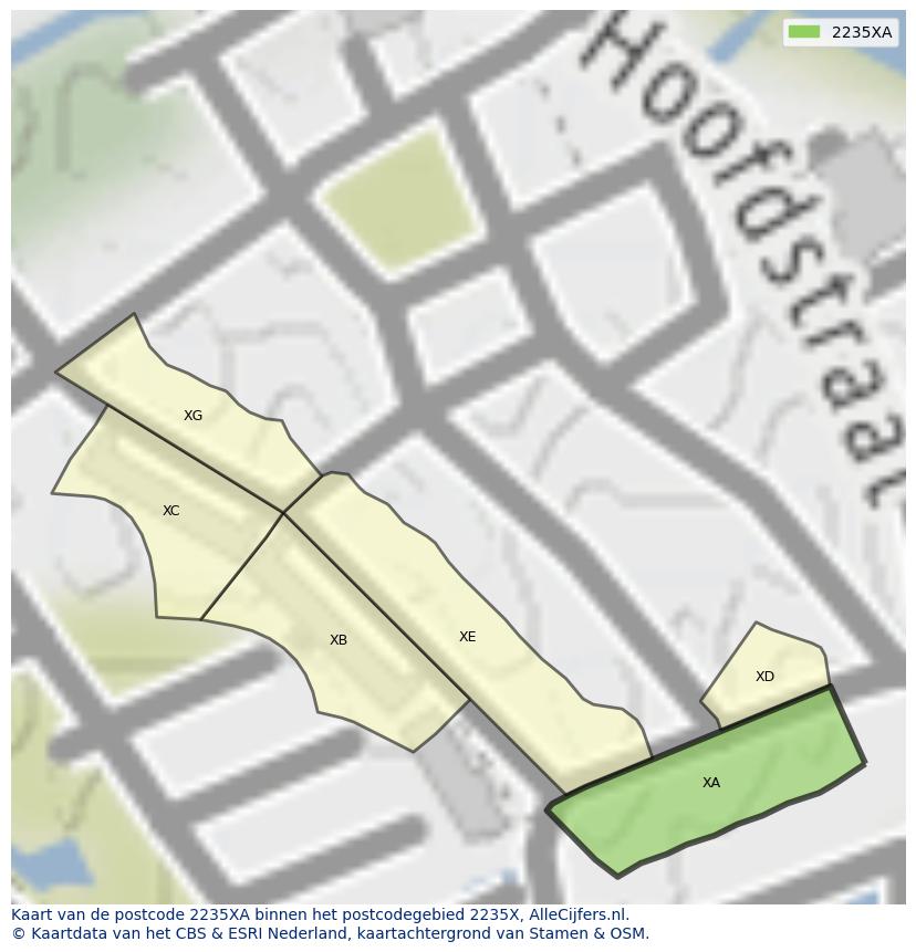 Afbeelding van het postcodegebied 2235 XA op de kaart.