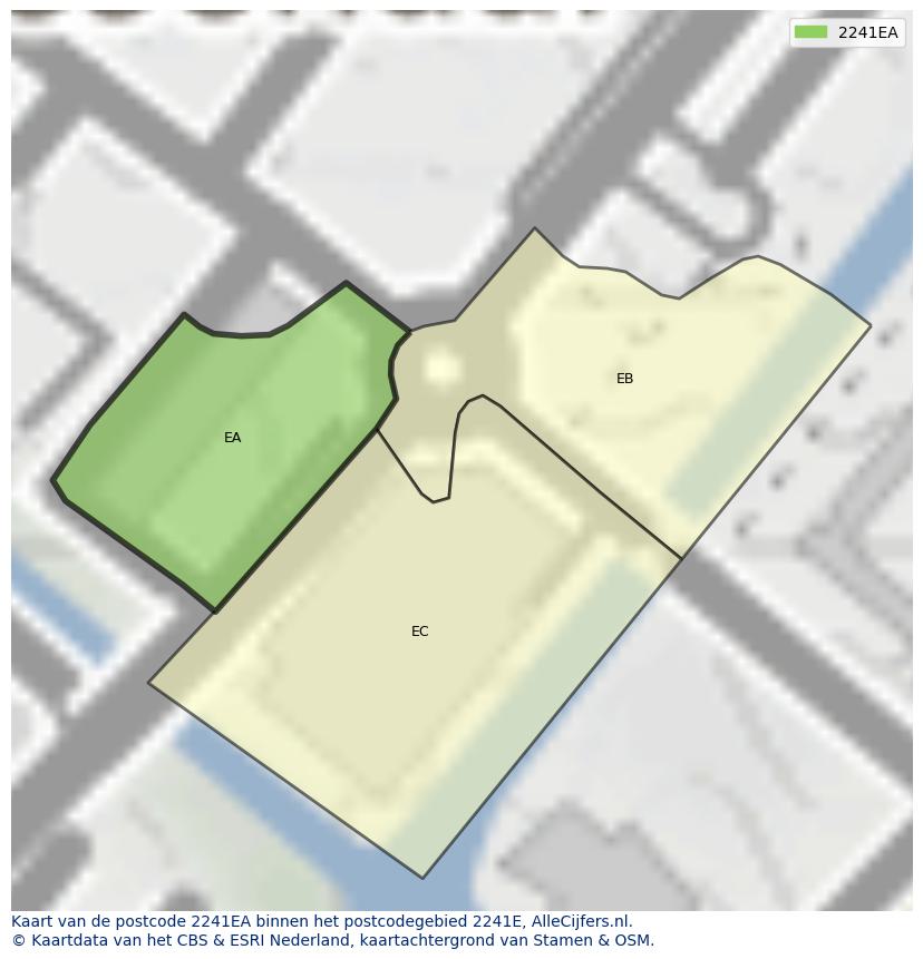 Afbeelding van het postcodegebied 2241 EA op de kaart.