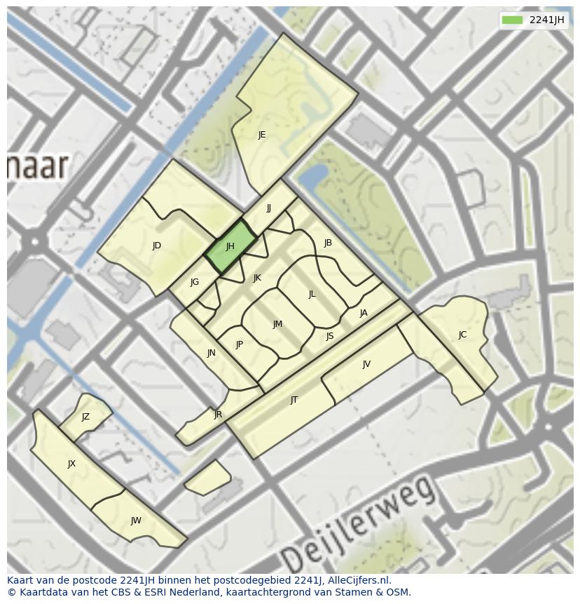 Afbeelding van het postcodegebied 2241 JH op de kaart.