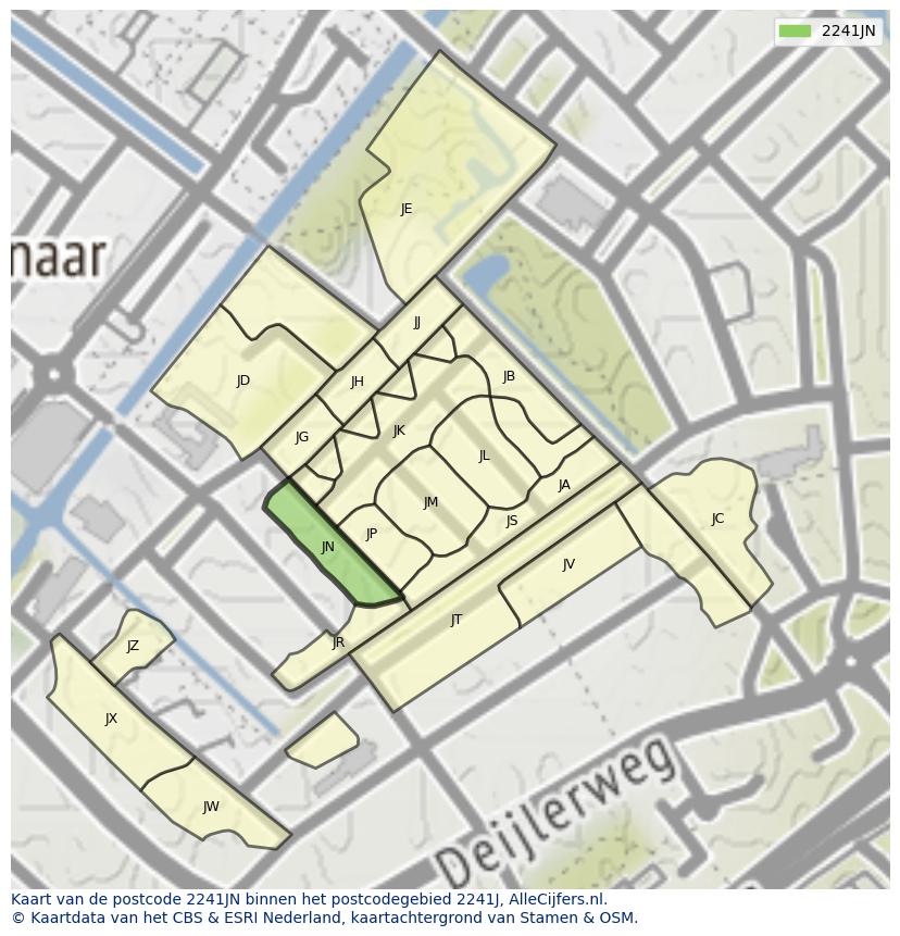 Afbeelding van het postcodegebied 2241 JN op de kaart.