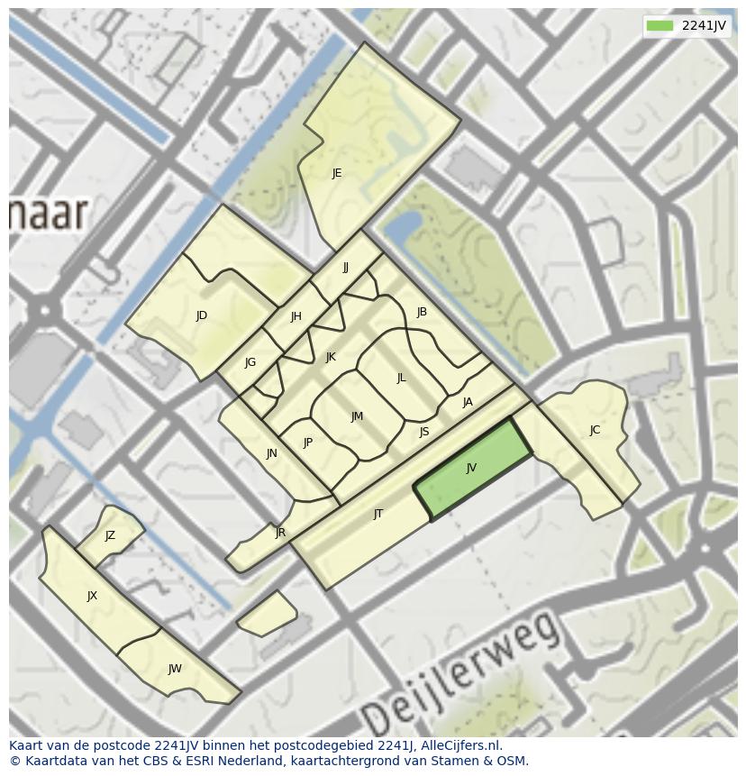 Afbeelding van het postcodegebied 2241 JV op de kaart.