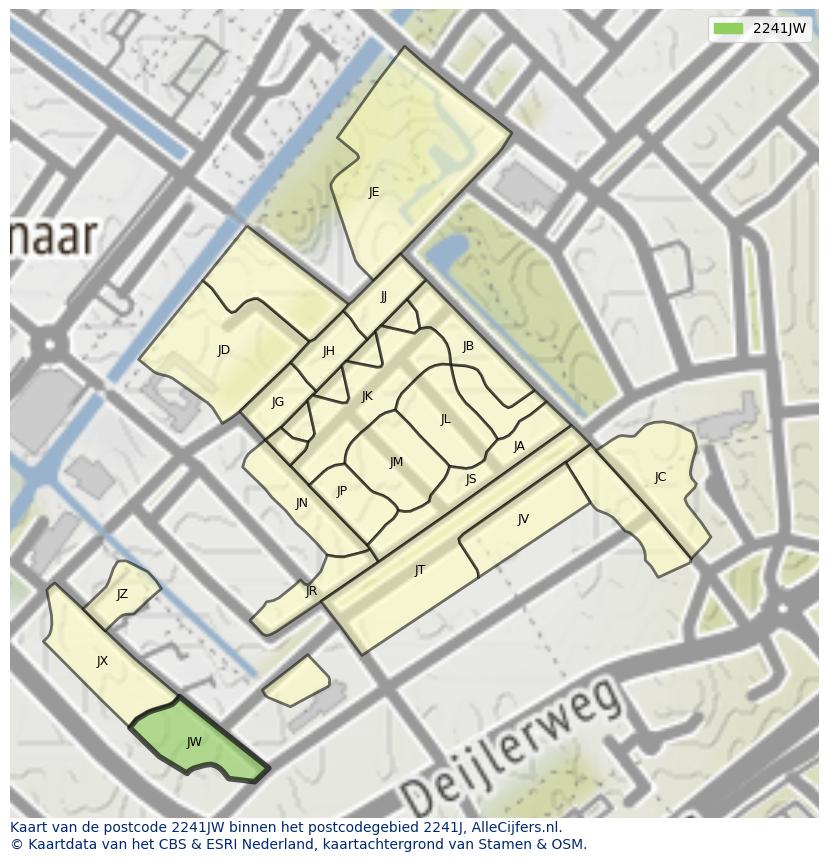 Afbeelding van het postcodegebied 2241 JW op de kaart.