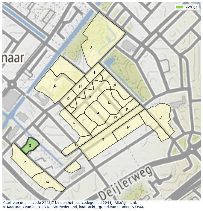 Afbeelding van het postcodegebied 2241 JZ op de kaart.