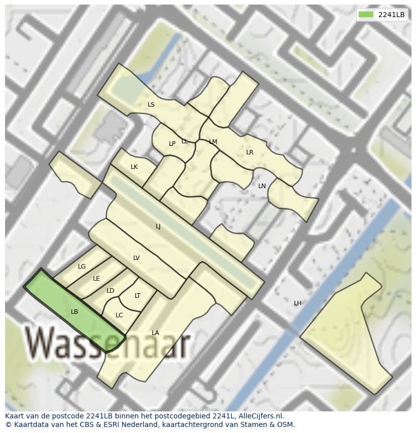 Afbeelding van het postcodegebied 2241 LB op de kaart.