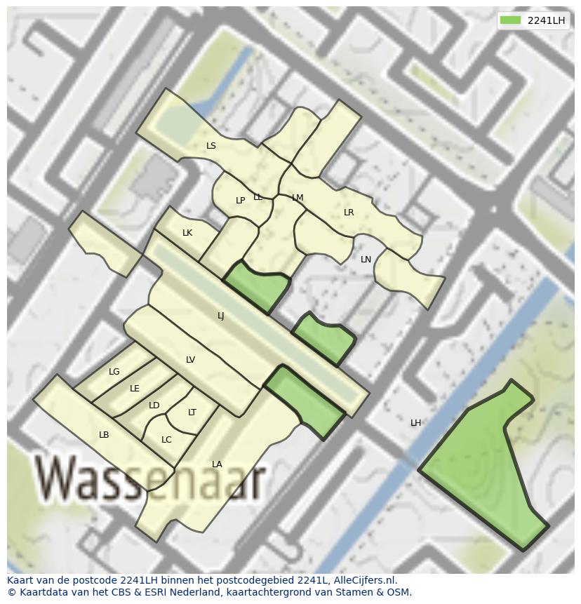 Afbeelding van het postcodegebied 2241 LH op de kaart.