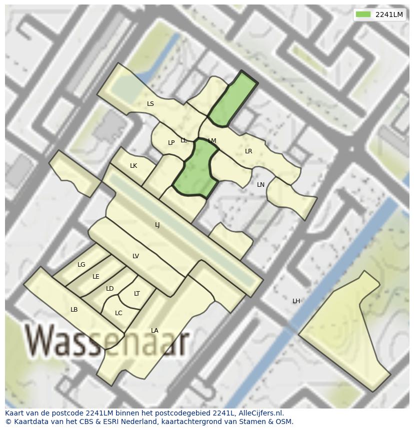 Afbeelding van het postcodegebied 2241 LM op de kaart.