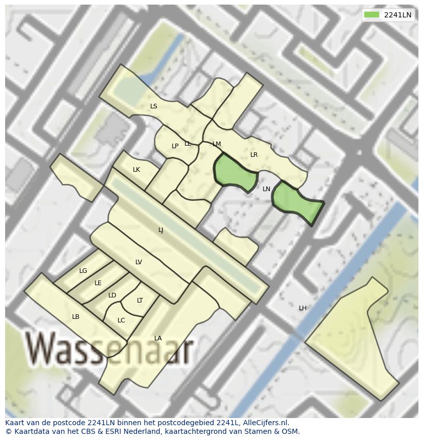 Afbeelding van het postcodegebied 2241 LN op de kaart.