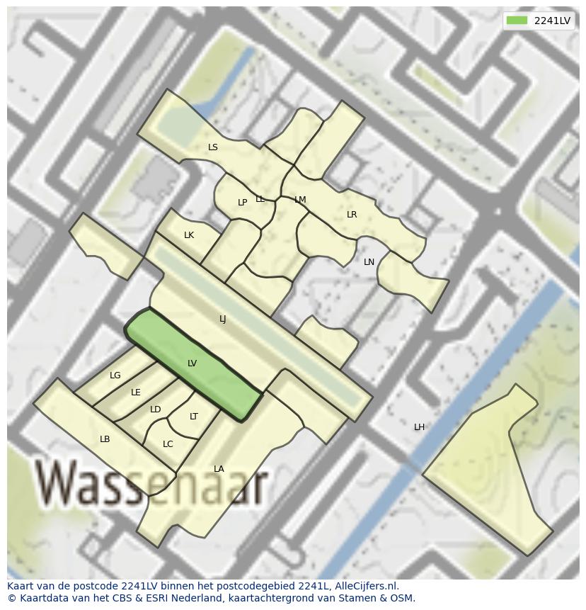Afbeelding van het postcodegebied 2241 LV op de kaart.