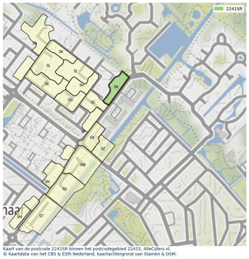 Afbeelding van het postcodegebied 2241 SR op de kaart.