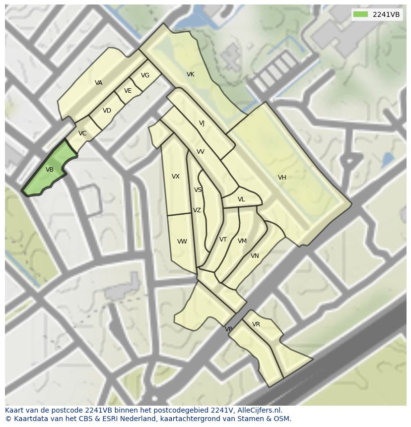 Afbeelding van het postcodegebied 2241 VB op de kaart.