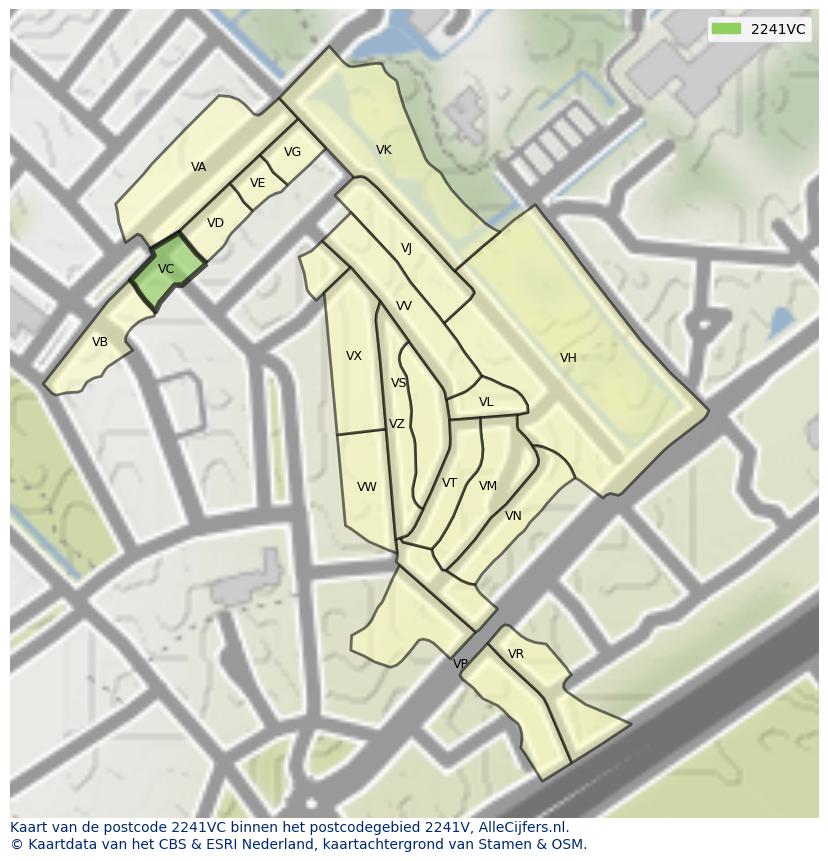 Afbeelding van het postcodegebied 2241 VC op de kaart.