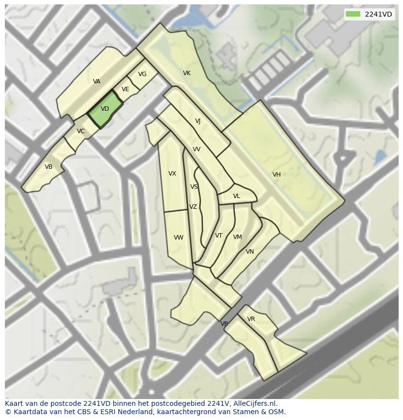 Afbeelding van het postcodegebied 2241 VD op de kaart.