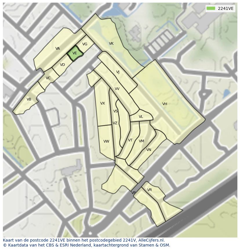 Afbeelding van het postcodegebied 2241 VE op de kaart.