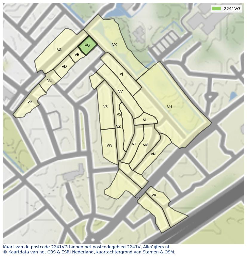 Afbeelding van het postcodegebied 2241 VG op de kaart.