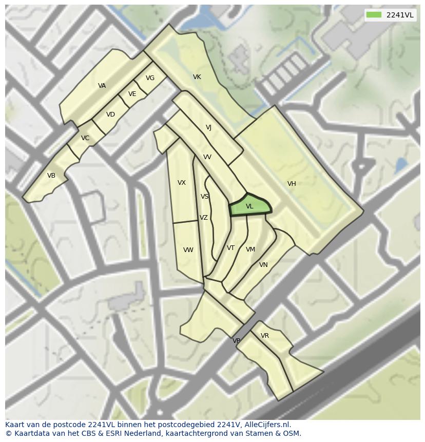 Afbeelding van het postcodegebied 2241 VL op de kaart.