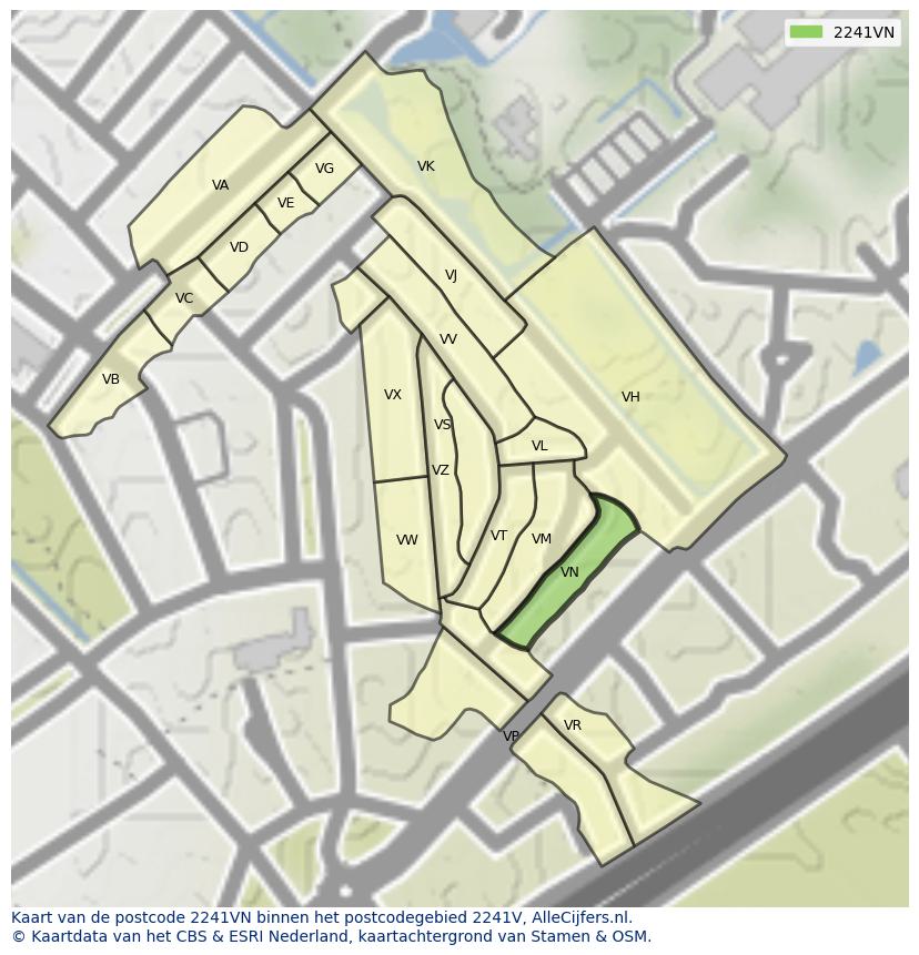 Afbeelding van het postcodegebied 2241 VN op de kaart.