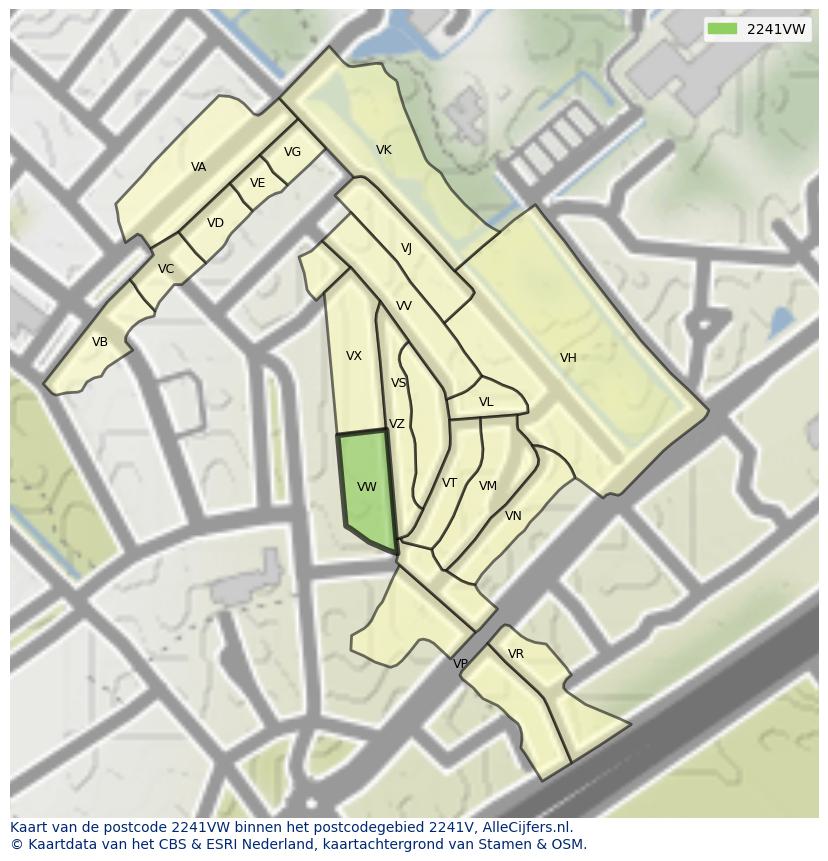 Afbeelding van het postcodegebied 2241 VW op de kaart.