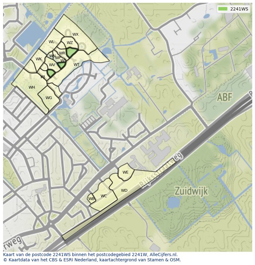 Afbeelding van het postcodegebied 2241 WS op de kaart.