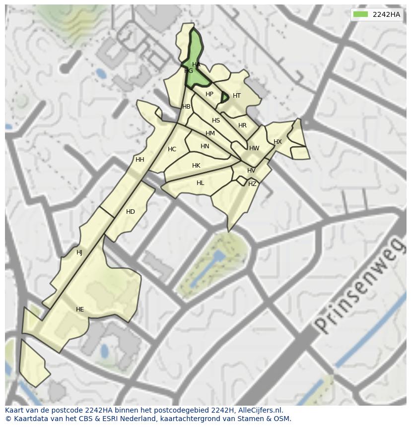 Afbeelding van het postcodegebied 2242 HA op de kaart.